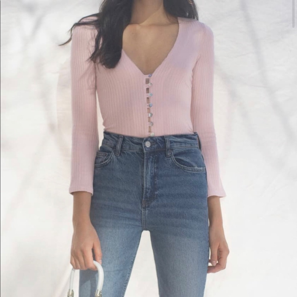 Reformation Gellar Crop Top Cardigan Blouse Pink